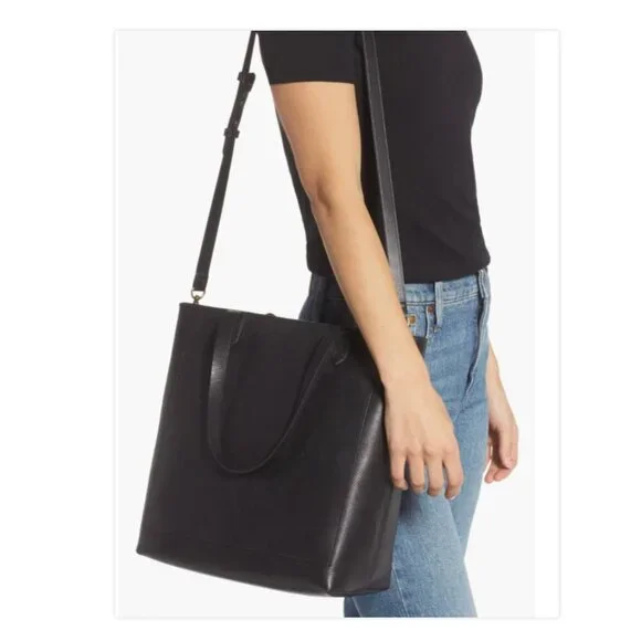 Madewell Medium Transport Tote Black Leather Open Top Shoulder Bag Classic - Picture 2 of 14